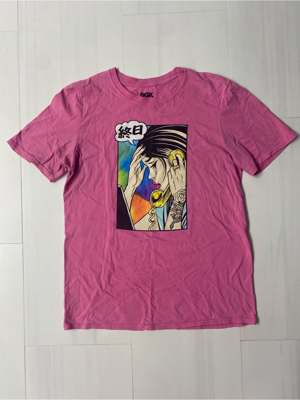 DGK Pink Short-Sleeve Graphic Tee with Multicolor Pop Art Print